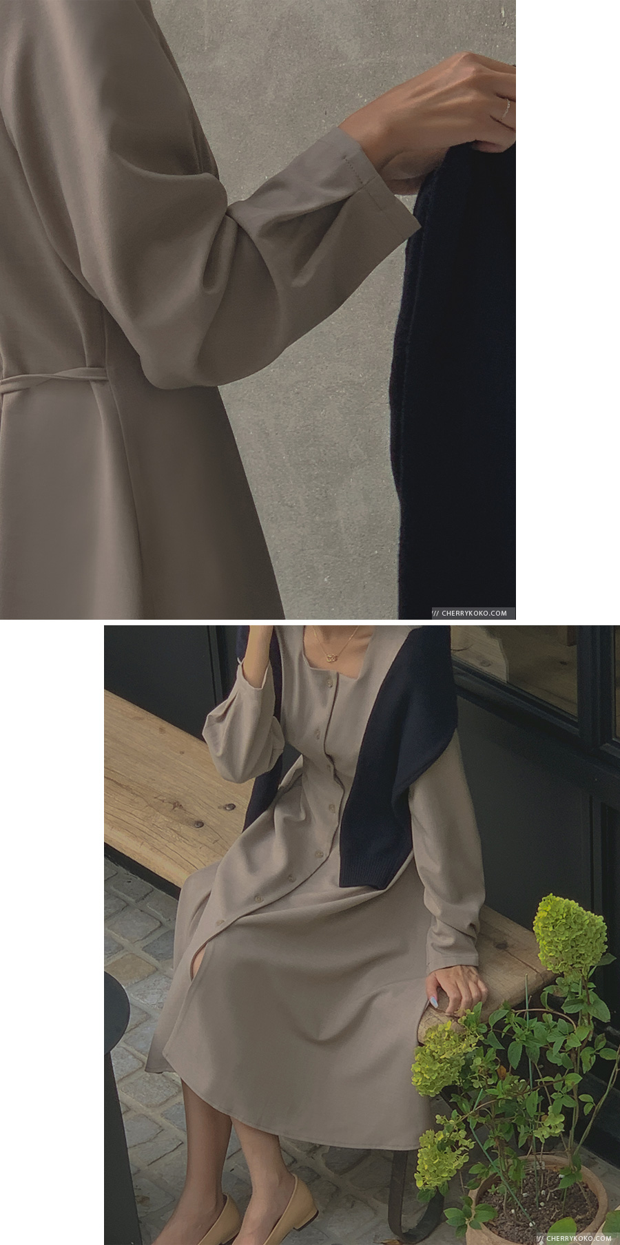 CHERRYKOKO官方授權 九月新品【CCAJCK028V】正韓 韓國製 韓國布平口方領排釦傘狀洋裝~首爾蝶衣